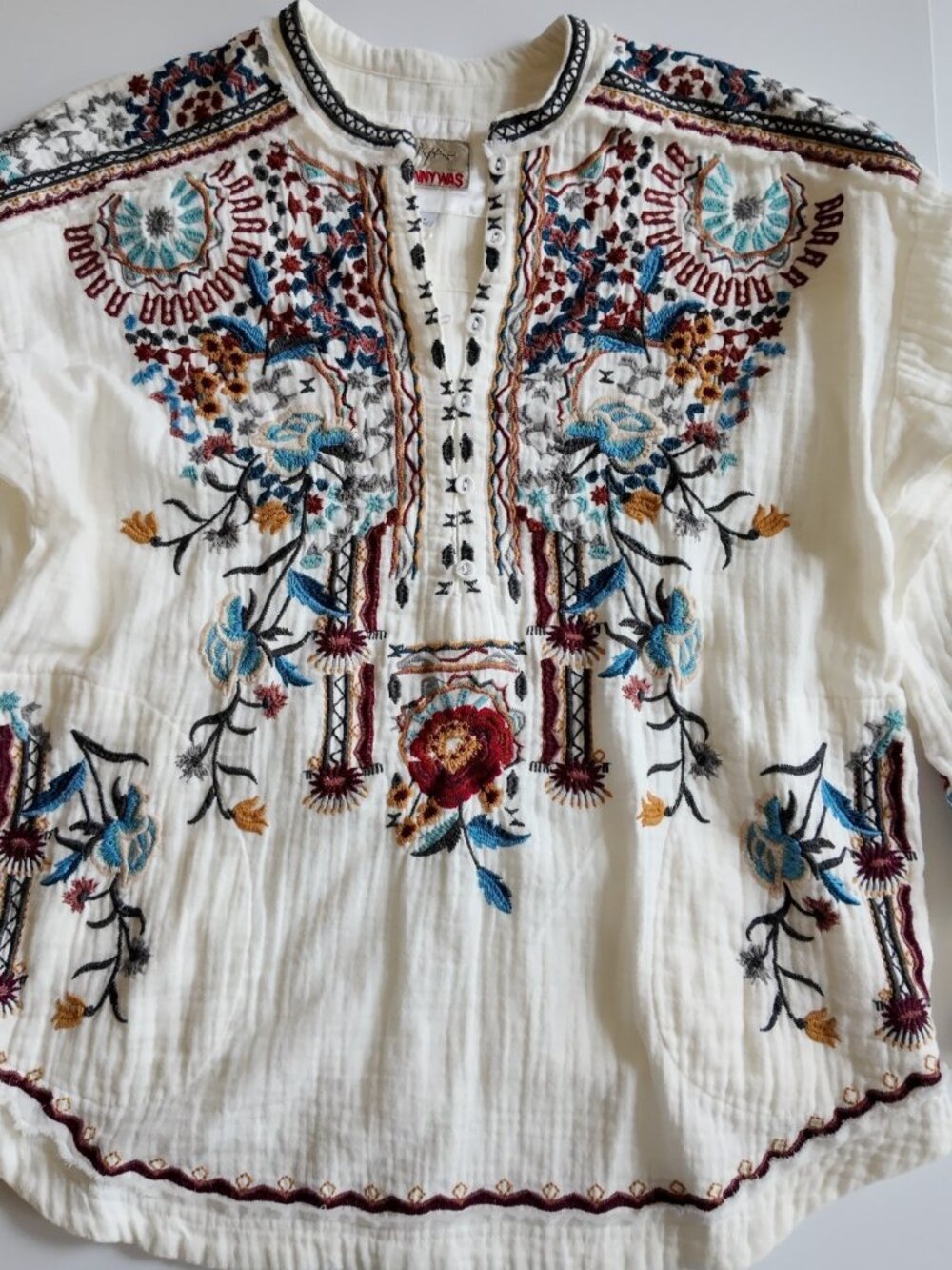 Johnny Was biya embroidered long sleeve tunic top size small BOHO
